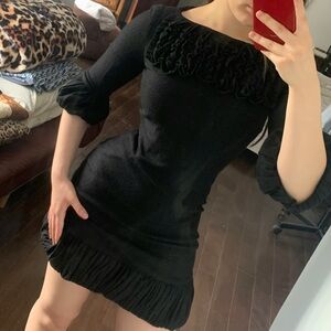 Vintage 2000s Anna Sui Black Ruffled Sheath Dress